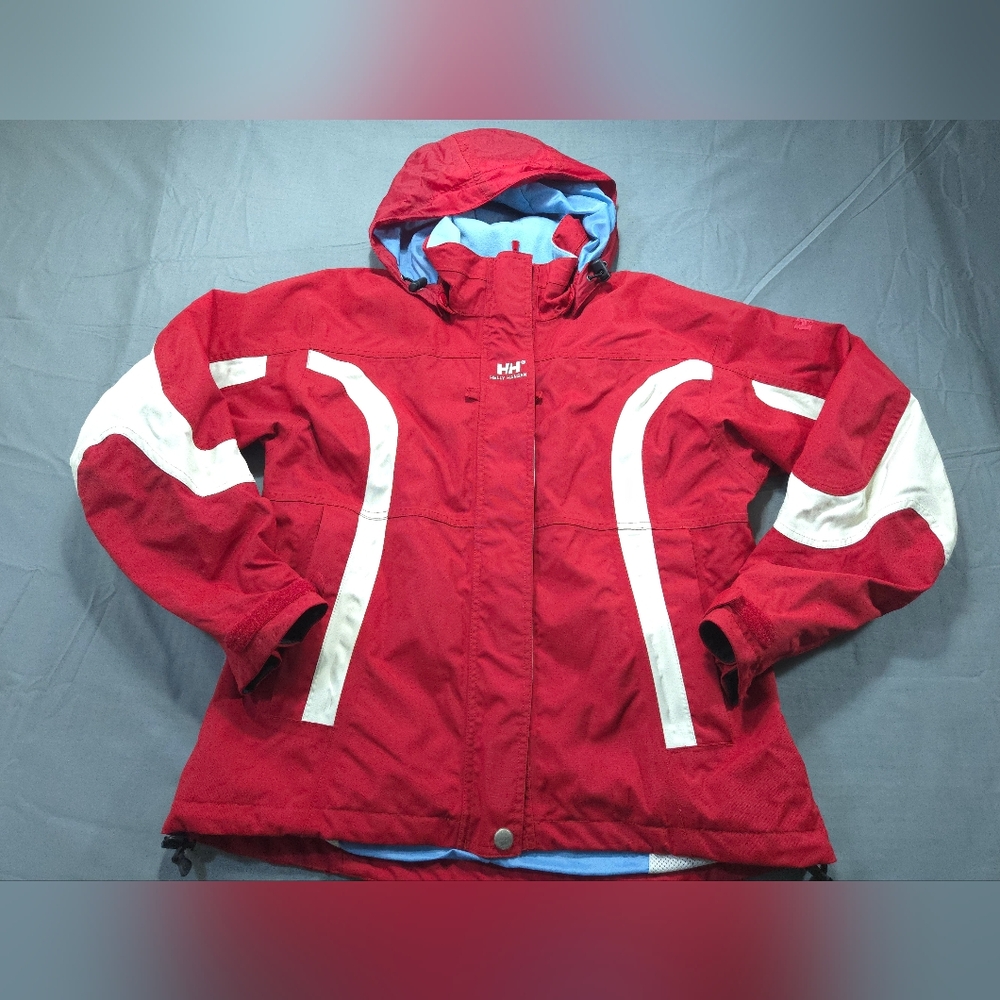 Helly Hansen Jacket Womens Large Red Tech Coat Nylon Lined Ski Snowboarding Hood